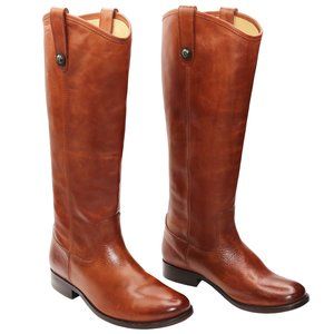 FRYE Knee-High Button Brown FULL LEATHER Boots - Hand Stitched - Bottom Stained